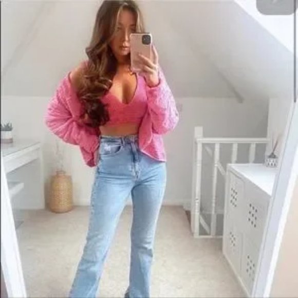 ZARA 2 Pieces Knit Jacket And Matching Cropped Top Blue M - Picture 2 of 10